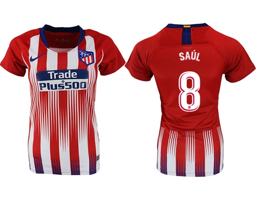 Women's Atletico Madrid #8 Saul Home Soccer Club Jersey